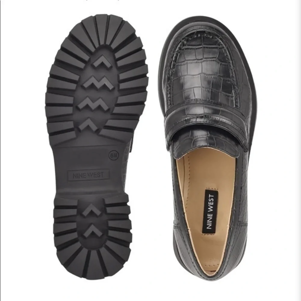 Nine West Black Croc-Embossed Loafers - Picture 2 of 10